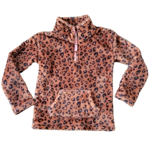 Jumping Beans Faux Fur Leopard Print Quarter Zip Top Girls Size 5T Brown… - Picture 1 of 5